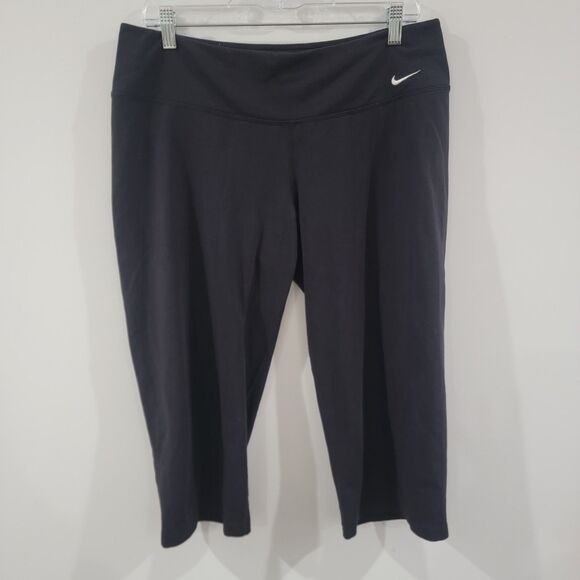 Nike Dri Fit Womens Cropped Leggings Size Large Black Athleisure Wide Leg - Picture 1 of 7